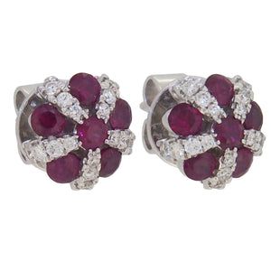 Ruby & Diamond Set Cluster Stud Earrings