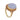 A modern, 9ct yellow gold, blue lace agate set, single stone ring with a double cord border