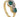 A modern, 18ct yellow gold, emerald &amp; diamond set, seven stone abstract ring.