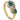 A modern, 18ct yellow gold, emerald &amp; diamond set, seven stone abstract ring.