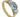 A modern, 14ct yellow gold, aquamarine & diamond set three stone ring.