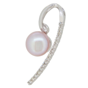 A modern, 14ct white gold, freshwater pearl & diamond set pendant