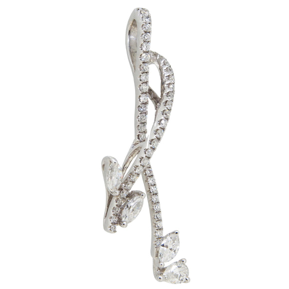 A modern, 18ct white gold, diamond set abstract pendant
