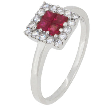 A modern, 18ct white gold, ruby & diamond set cluster tablet ring.