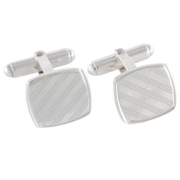 A pair of modern, silver, square, engine turned, toggle link cufflinks