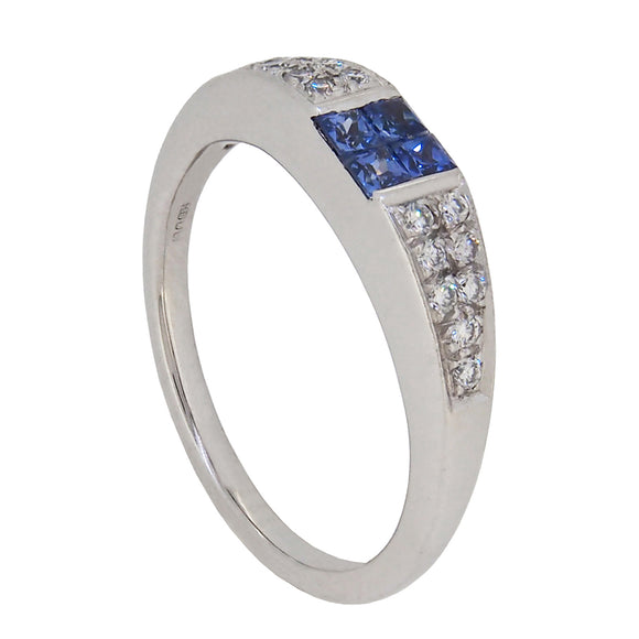 A modern, 18ct white gold, sapphire & diamond set cluster ring.