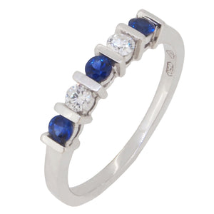 A modern, 18ct white gold, sapphire & diamond set, five stone half eternity ring