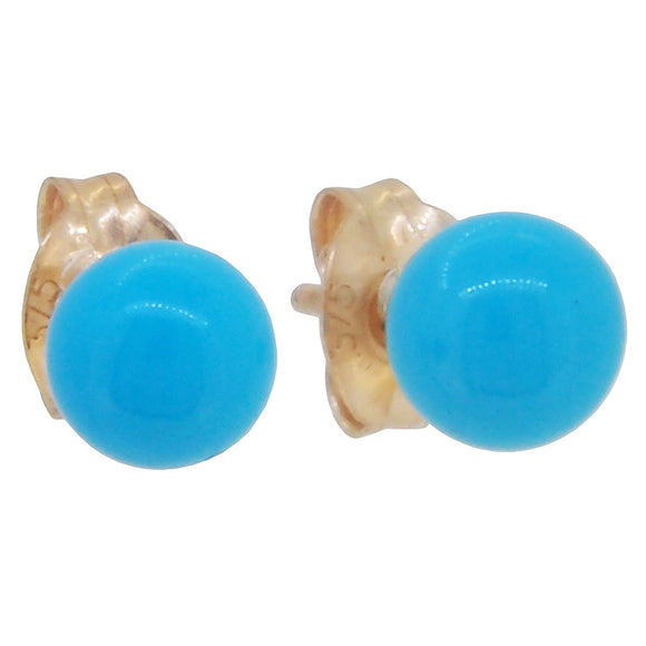 A pair of modern, 9ct yellow gold, turquoise set, ball stud earrings