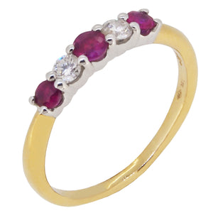 A modern, 18ct yellow gold, ruby & diamond set five stone ring