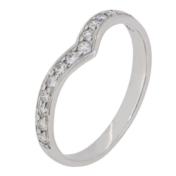 A modern, 18ct white gold, diamond set, shaped wedding ring
