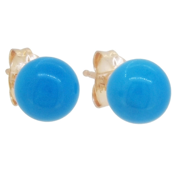 A pair of modern, 9ct yellow gold, turquoise set, ball stud earrings