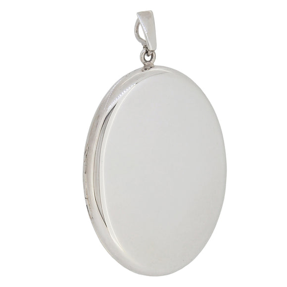 A modern, silver, plain oval locket