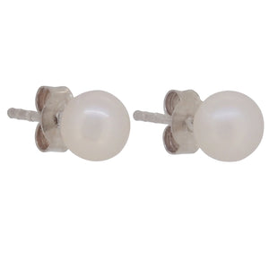 A pair of modern, silver, freshwater pearl set stud earrings