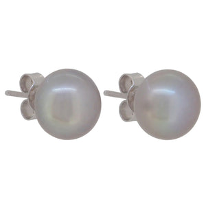 A pair of modern, silver, pearl set stud earrings