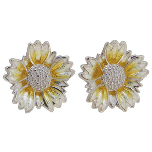 A modern, silver, enamel set, yellow coastal tidy tip stud earrings