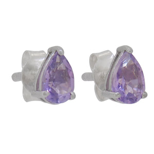 A pair of modern, silver, amethyst set stud earrings