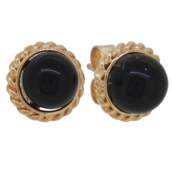 A pair of modern, 9ct yellow gold, black onyx set stud earrings.