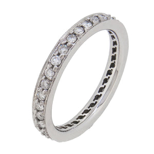 A modern, white metal, diamond set eternity ring