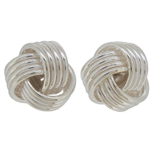 A pair of modern, silver, knot stud earrings