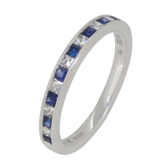 A modern, 18ct white gold, sapphire & diamond set, fifteen stone half eternity ring