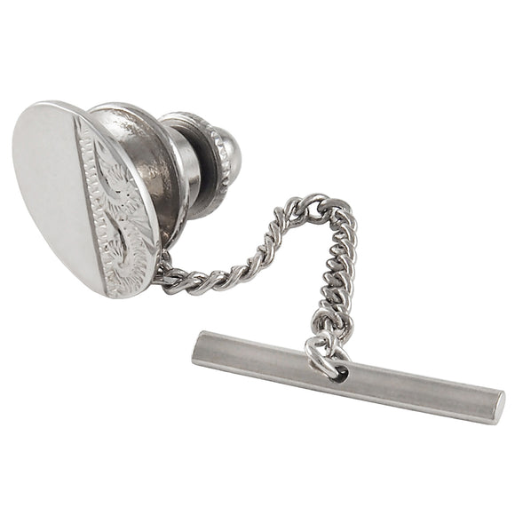 A modern, silver tie tack