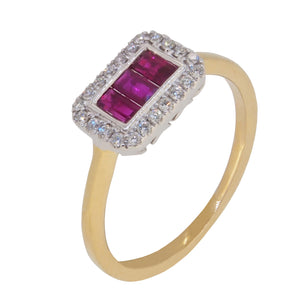 A modern, 18ct yellow & white gold, ruby & diamond set cluster ring
