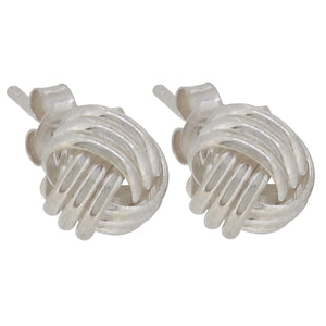 A pair of modern, silver knot stud earrings