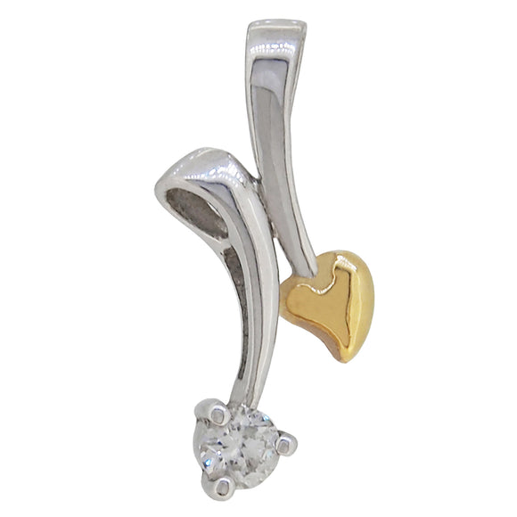 A modern, 18ct yellow & white gold, diamond set heart pendant