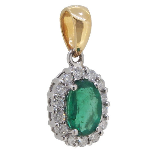 A modern, 18ct yellow & white gold, emerald & diamond set cluster pendant