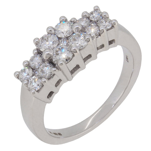 A modern, 14ct white gold, diamond set, twelve stone, double row ring