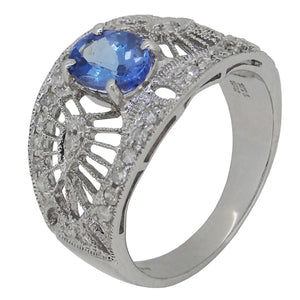 A modern, Art Deco Style, 14ct white gold, tanzanite & diamond set ring