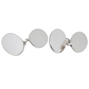 A pair of modern, silver, plain oval, chain link cufflinks