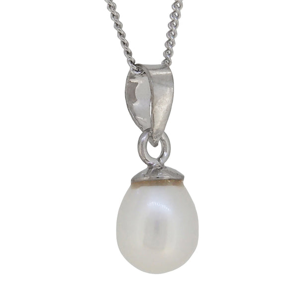 A modern, silver, freshwater pearl set pendant & chain