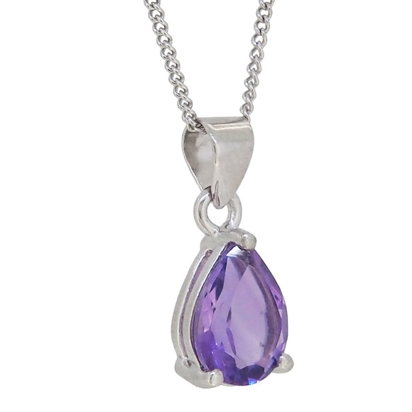 A modern, silver, amethyst set pendant & chain