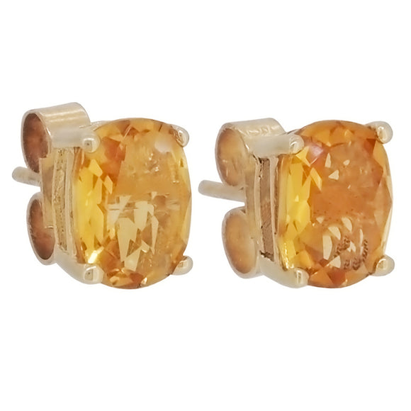 A pair of modern, 9ct yellow gold, citrine set stud earrings