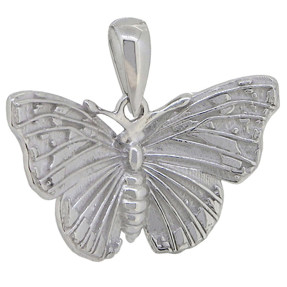 A modern, silver butterfly pendant