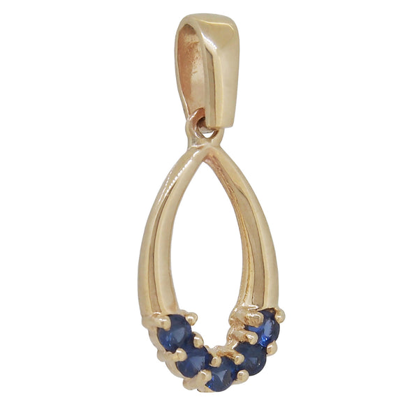 A modern, 9ct yellow gold, sapphire set pendant