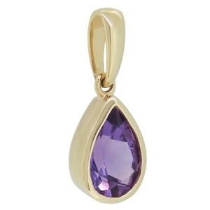 A modern, 9ct yellow gold, amethyst set pendant