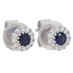 A&nbsp; pair of modern, 18ct white gold, sapphire & diamond set cluster stud earrings.