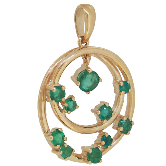 A modern, 9ct yellow gold, emerald set pendant