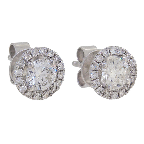 A pair of modern, 18ct white gold, diamond set cluster stud earrings