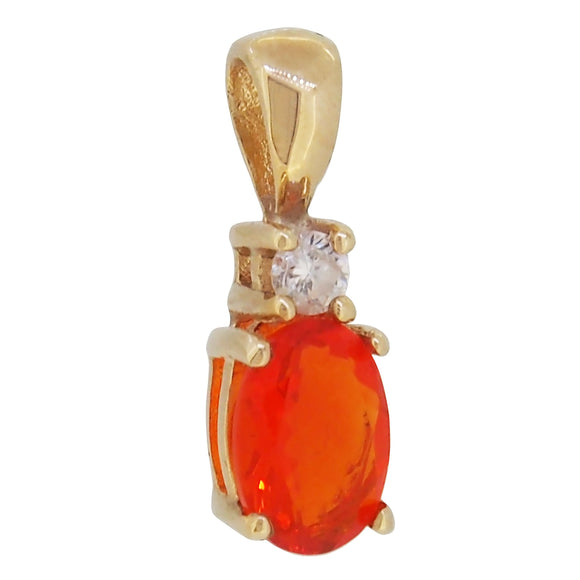 A modern, 9ct yellow gold, fire opal & diamond set pendant