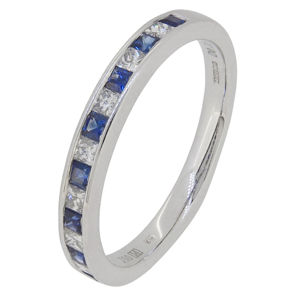 A modern, 18ct white gold, sapphire & diamond set, fifteen stone half eternity ring.