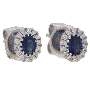 A pair of modern, 18ct white gold, sapphire & diamond set cluster stud earrings.