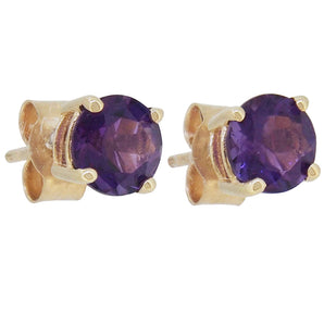 A pair of modern, 9ct yellow gold, amethyst set stud earrings.
