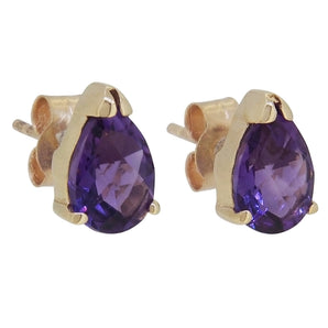 A pair of modern, 9ct yellow gold, amethyst set stud earrings.