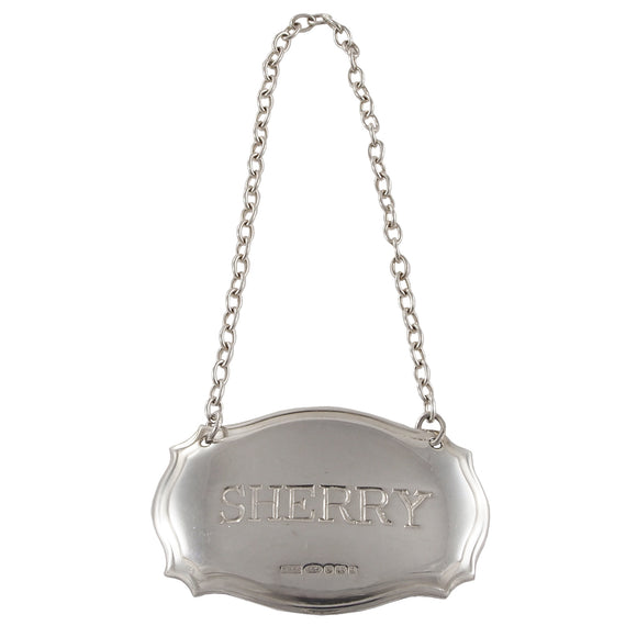 A modern, silver, Chippendale style Sherry Decanter Label