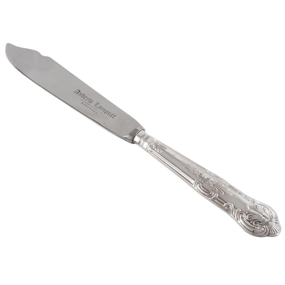 A modern, silver handled butter knife