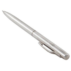 A modern, silver, propelling pencil.