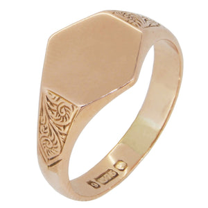 An early 20th century, 9ct rose gold, hexagonal signet ring
